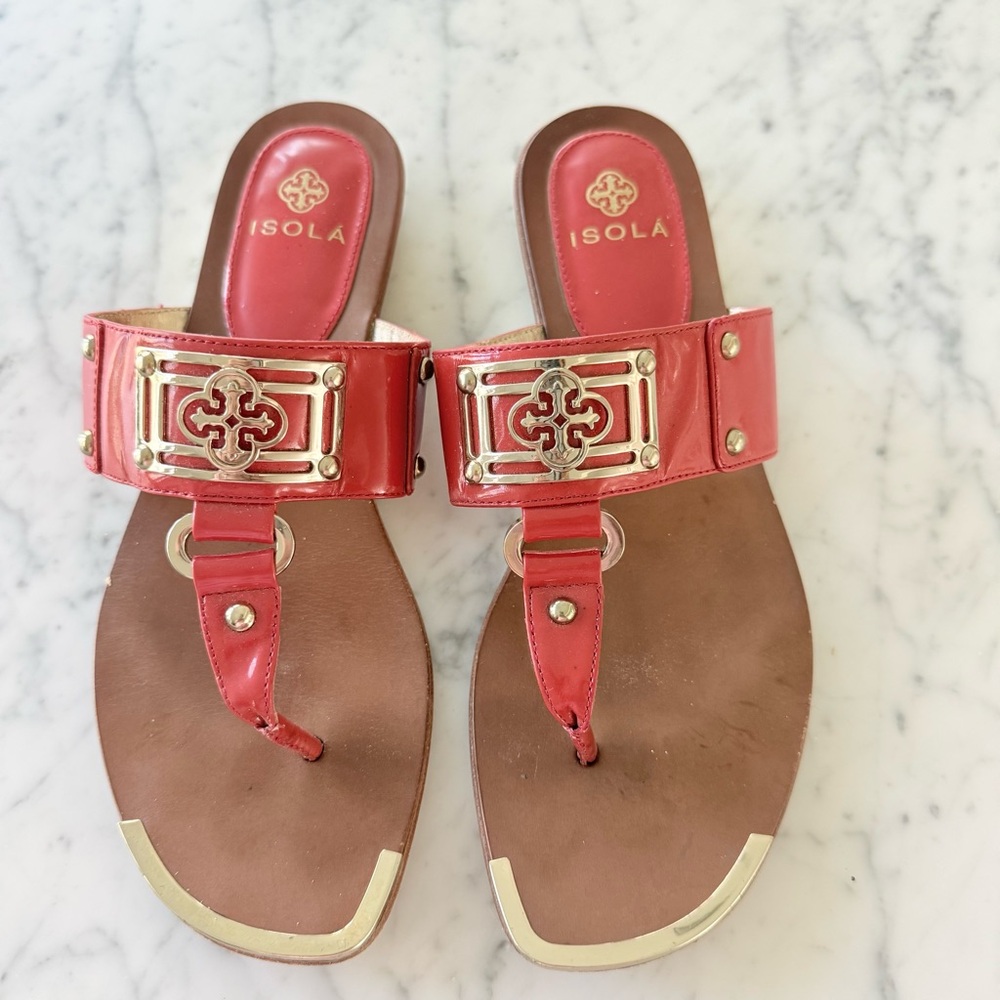 Isola Alary II Sandals Orange Leather Slip On Thong Womens Size 8.5